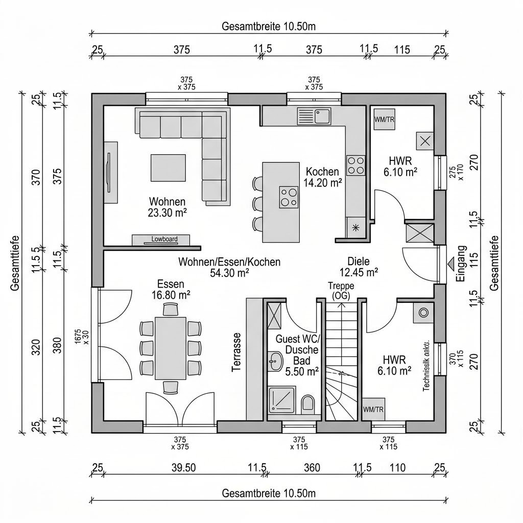 Grundriss Kubushaus Cube 172 von Regnauer Hausbau — 172 m², 5 Zimmer