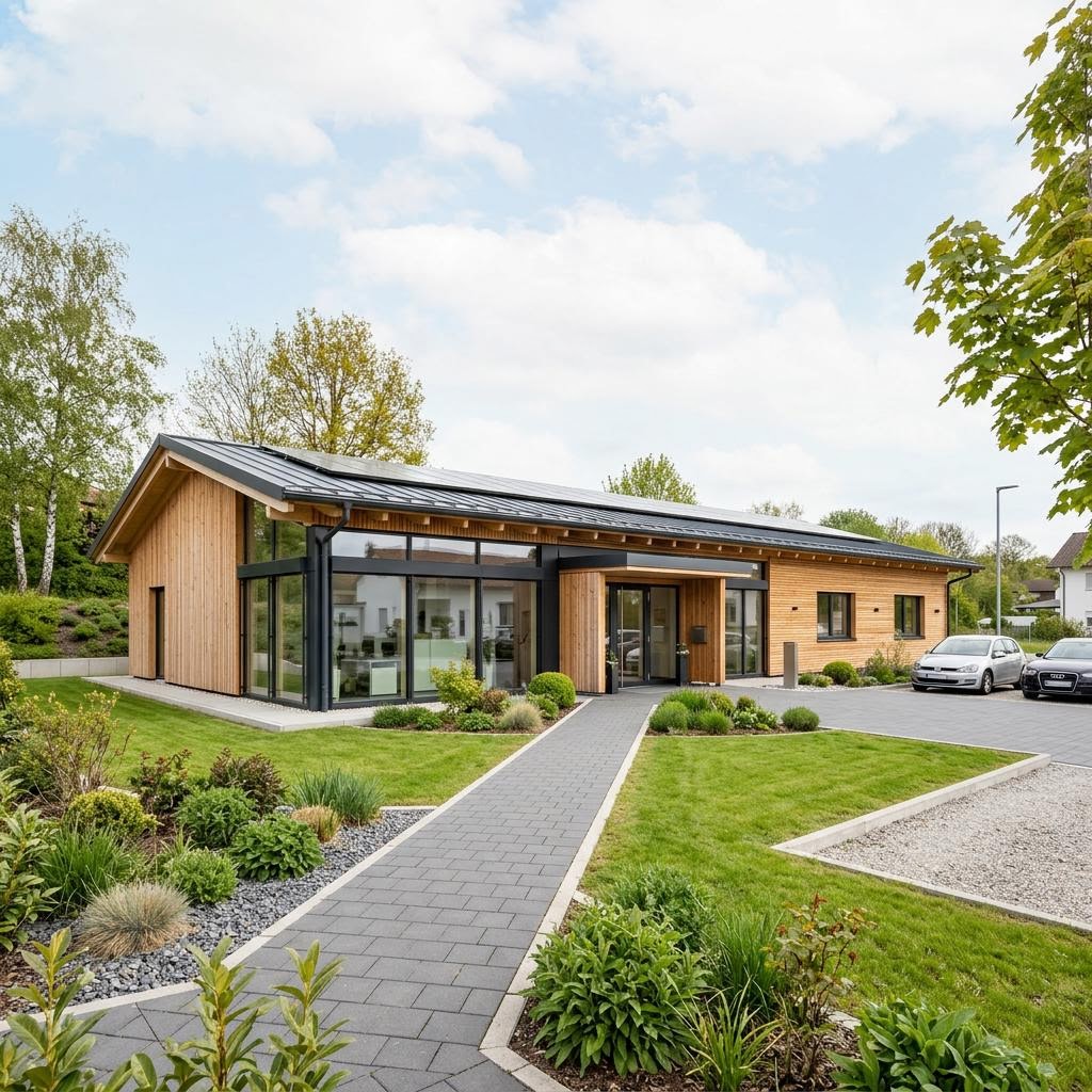 Gewerbe Verkaufsgebäude Vital-Businessgebäude von Regnauer — Holzfertigbau mit 900 m²