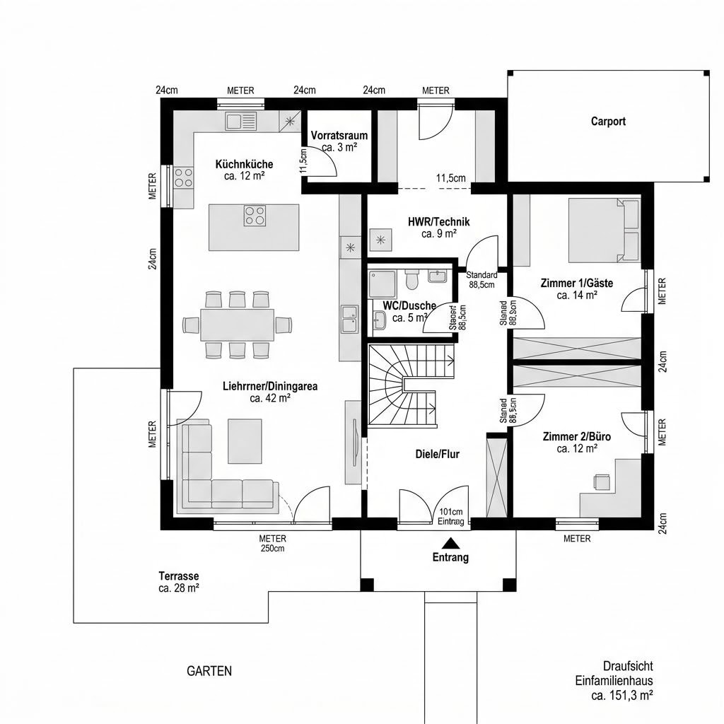 Grundriss CLOU 156 von RENSCH-HAUS — 151 m², 5 Zimmer