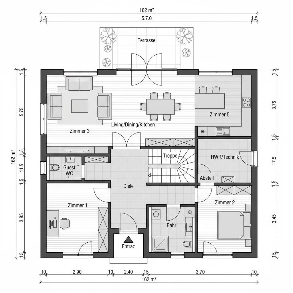 Grundriss CLOU 166 von RENSCH-HAUS — 162 m², 6 Zimmer