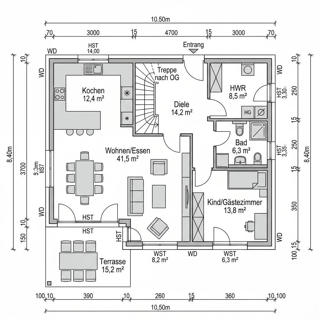 Grundriss Villa Turm 158 von RENSCH-HAUS — 158 m², 5 Zimmer