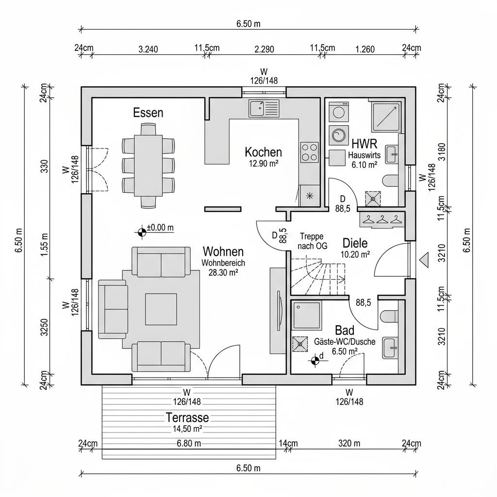 Grundriss Doppelhaus Nordic Duo 130 von ScanHaus Marlow — 130 m², 5 Zimmer