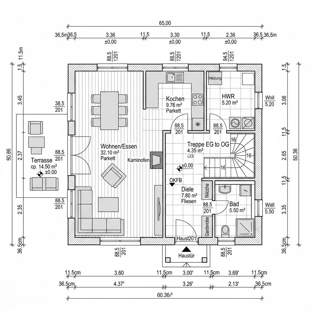 Grundriss Kapitänshaus Fehmarn 120 von ScanHaus Marlow — 120 m², 4 Zimmer