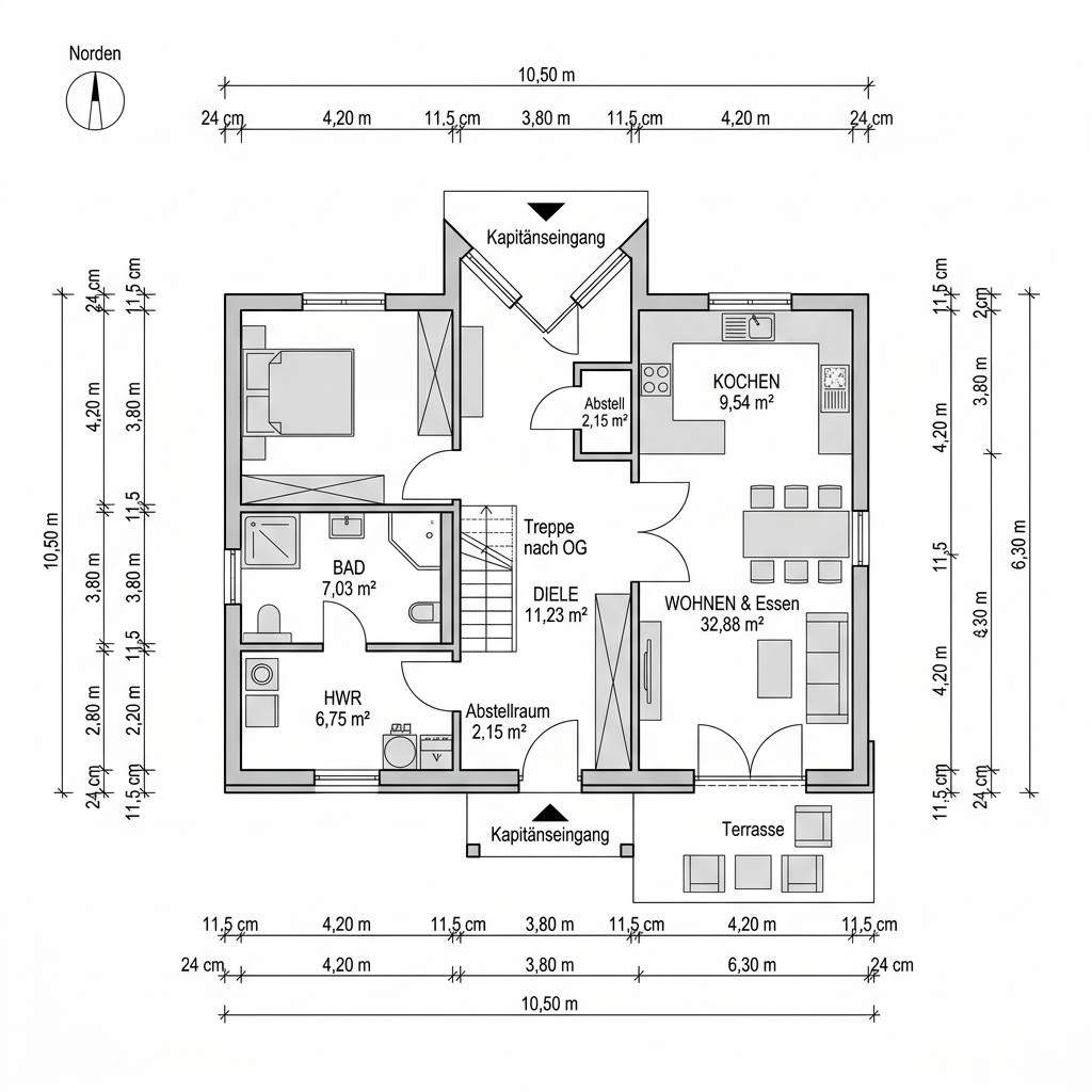 Grundriss Kapitänshaus Rostock 124 von ScanHaus Marlow — 124 m², 4 Zimmer