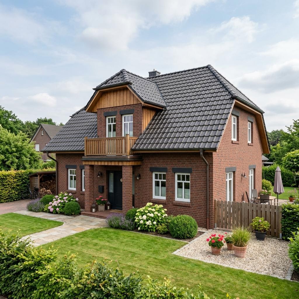 Kapitänshaus Stralsund 145 von ScanHaus Marlow mit Krüppelwalmdach und Klinkerfassade — 145 m²