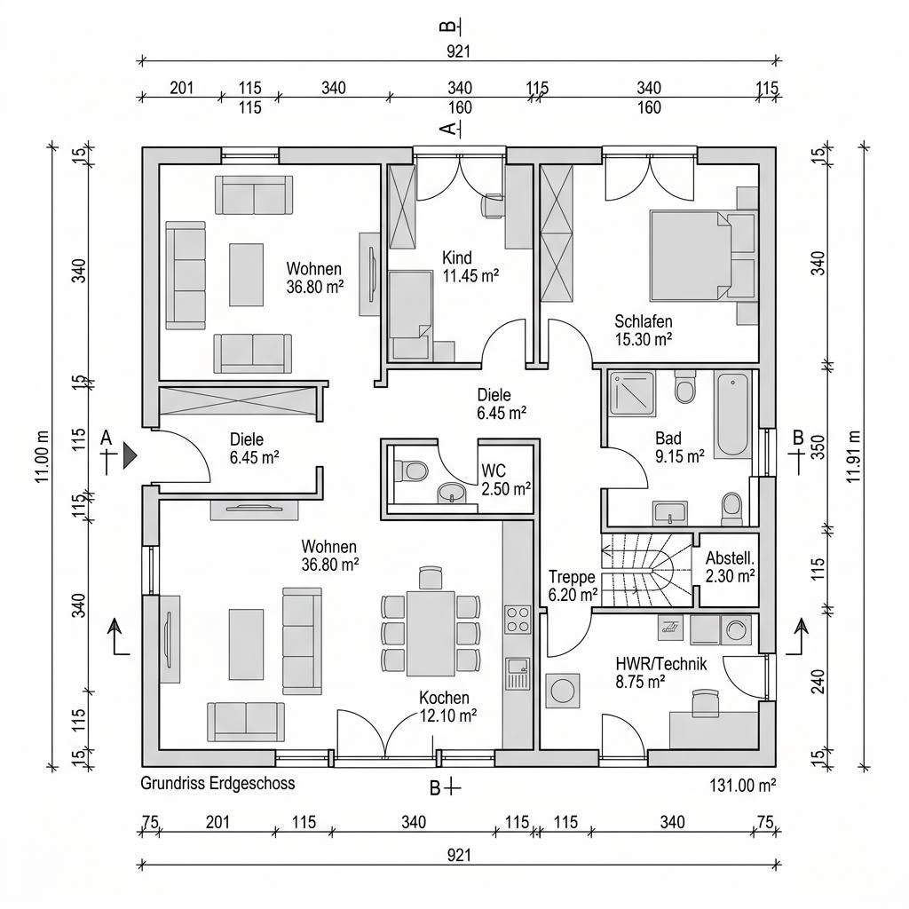 Grundriss Nordic Zwerch 131 von ScanHaus Marlow — 131 m², 4 Zimmer