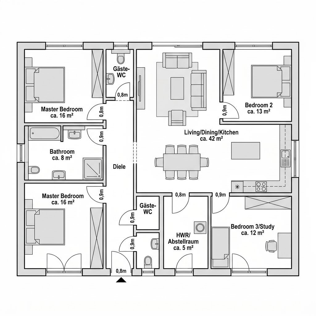 Grundriss SH 117 B — Var. A1 von ScanHaus Marlow — 117 m², 4 Zimmer