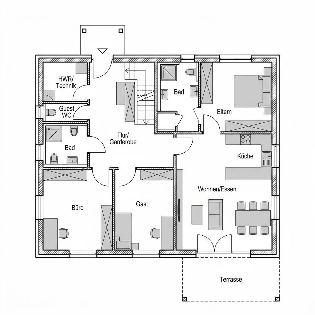 Grundriss SH 131 — Var. C von ScanHaus Marlow — 131 m², 5 Zimmer