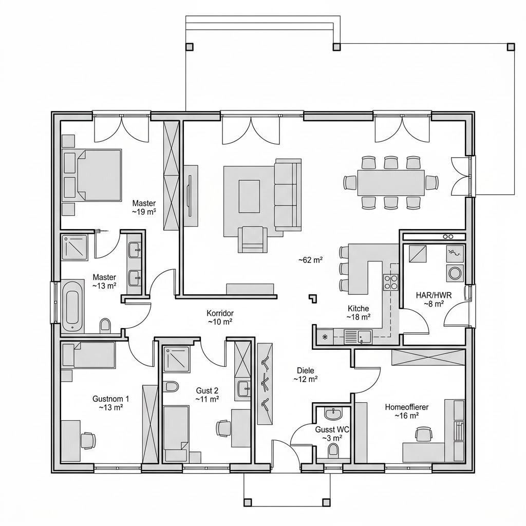 Grundriss Selection-E-166 von Schwabenhaus — 147 m², 5 Zimmer