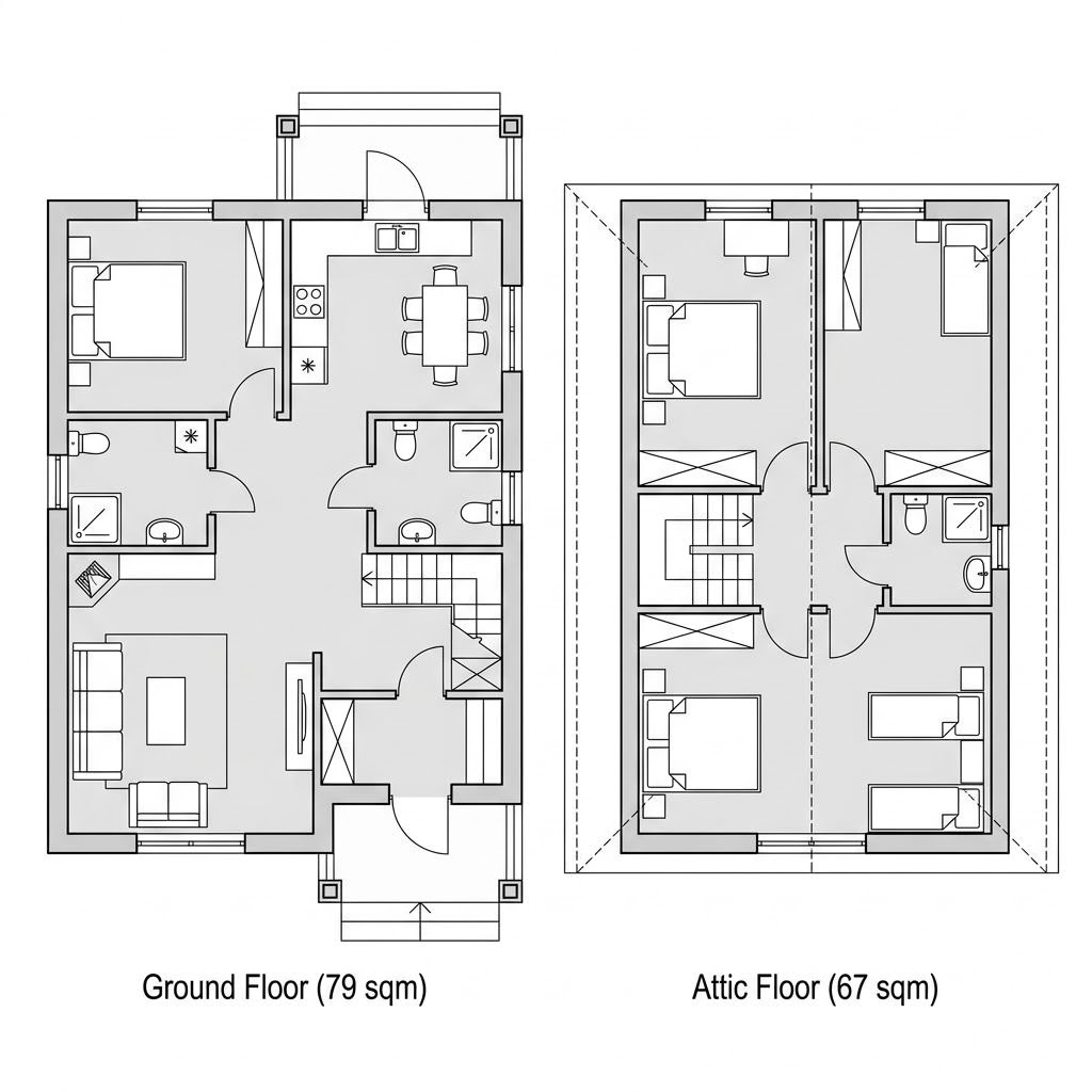 Grundriss Stockholm unter Reet von Danhaus — 142 m², 5 Zimmer
