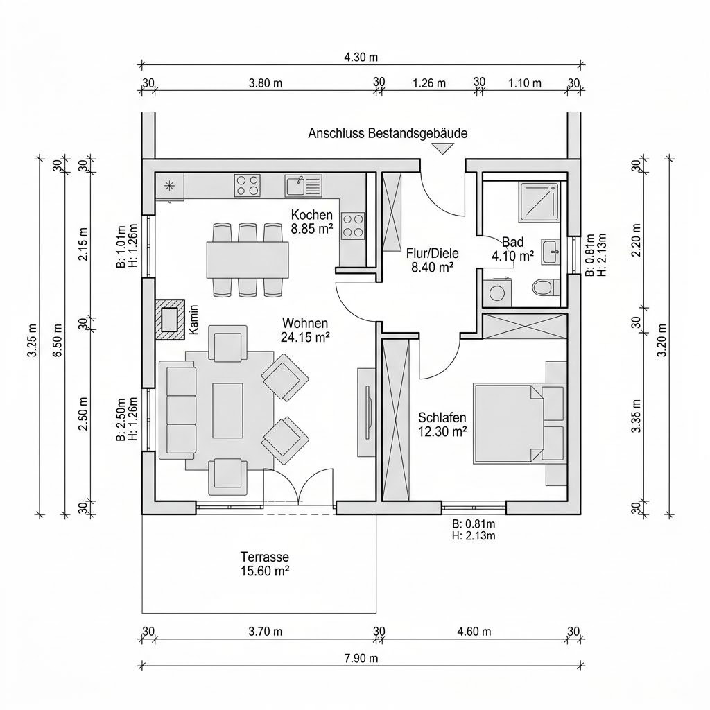 Grundriss FlyingSpace Anbau 56 von SchwörerHaus — 56 m², 2 Zimmer