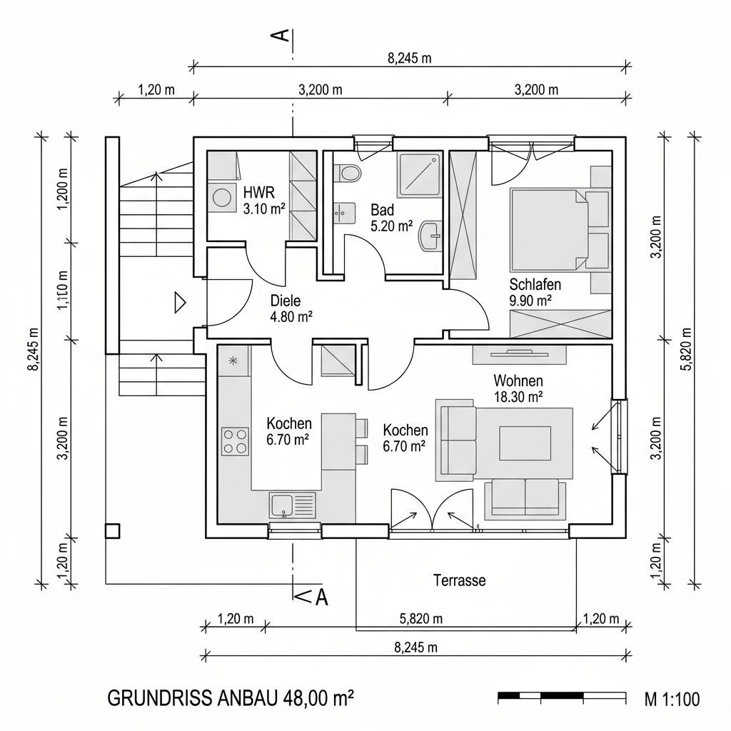Grundriss FlyingSpace Aufstockung 48 von SchwörerHaus — 48 m², 2 Zimmer