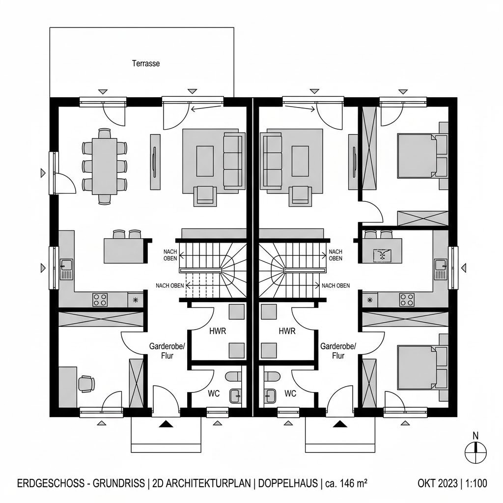 Grundriss E 15-146 Doppelhaus von SchwörerHaus — 146 m², 5 Zimmer