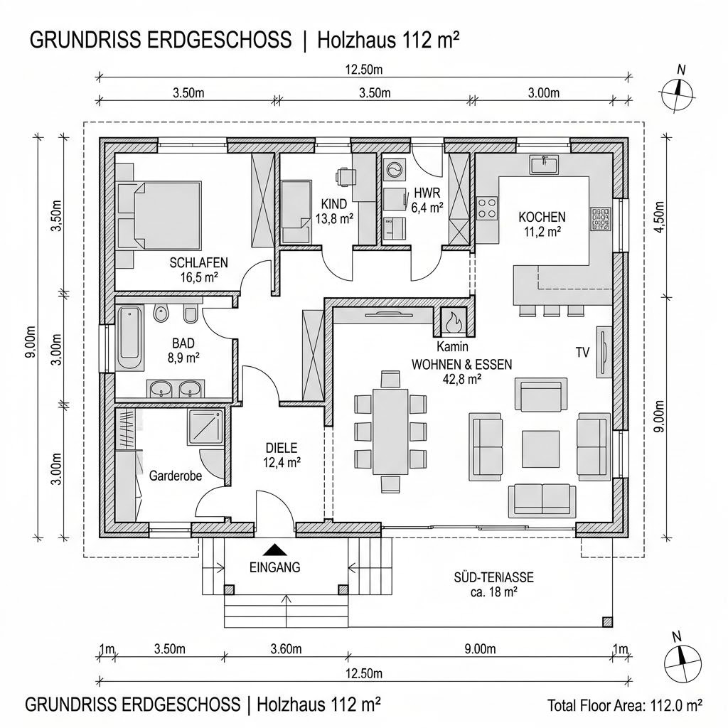 Grundriss Bungalow Solvik 112 von Stommel Haus — 112 m², 4 Zimmer