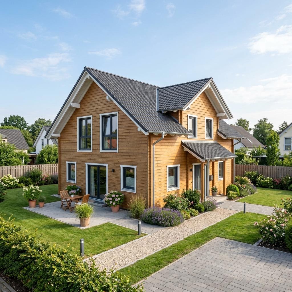 Holzhaus Familienhaus Varberg 164 von Stommel Haus — Massivholzhaus mit Satteldach und 164 m²