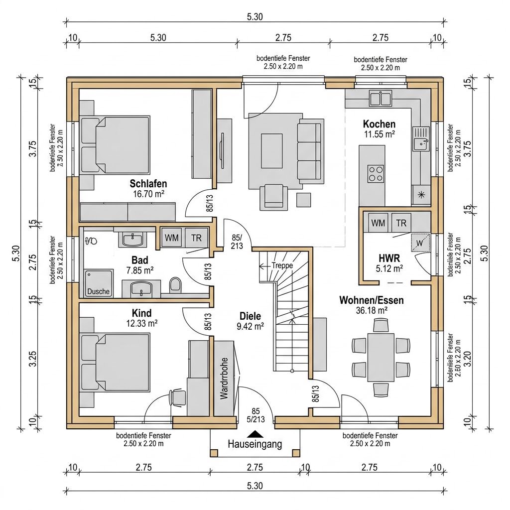 Grundriss Familienhaus Varberg 164 von Stommel Haus — 164 m², 6 Zimmer