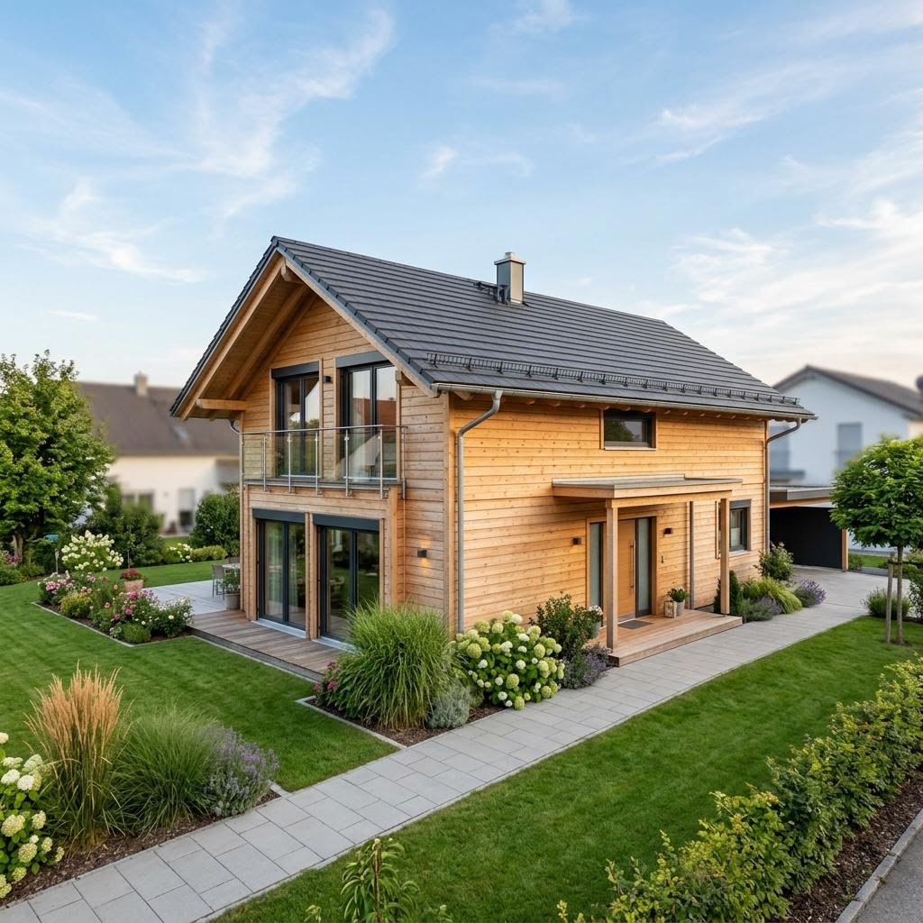 Holzhaus Landhaus Nyborg 138 von Stommel Haus — Massivholzhaus mit Satteldach und 138 m²