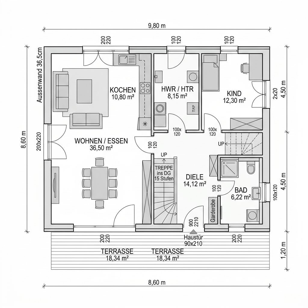 Grundriss Bausatzhaus Basic 140 von STREIF Haus — 140 m², 5 Zimmer
