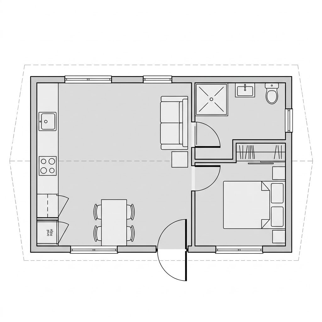 Grundriss Dwellii Barn von Dwellii House — 39 m², 2 Zimmer