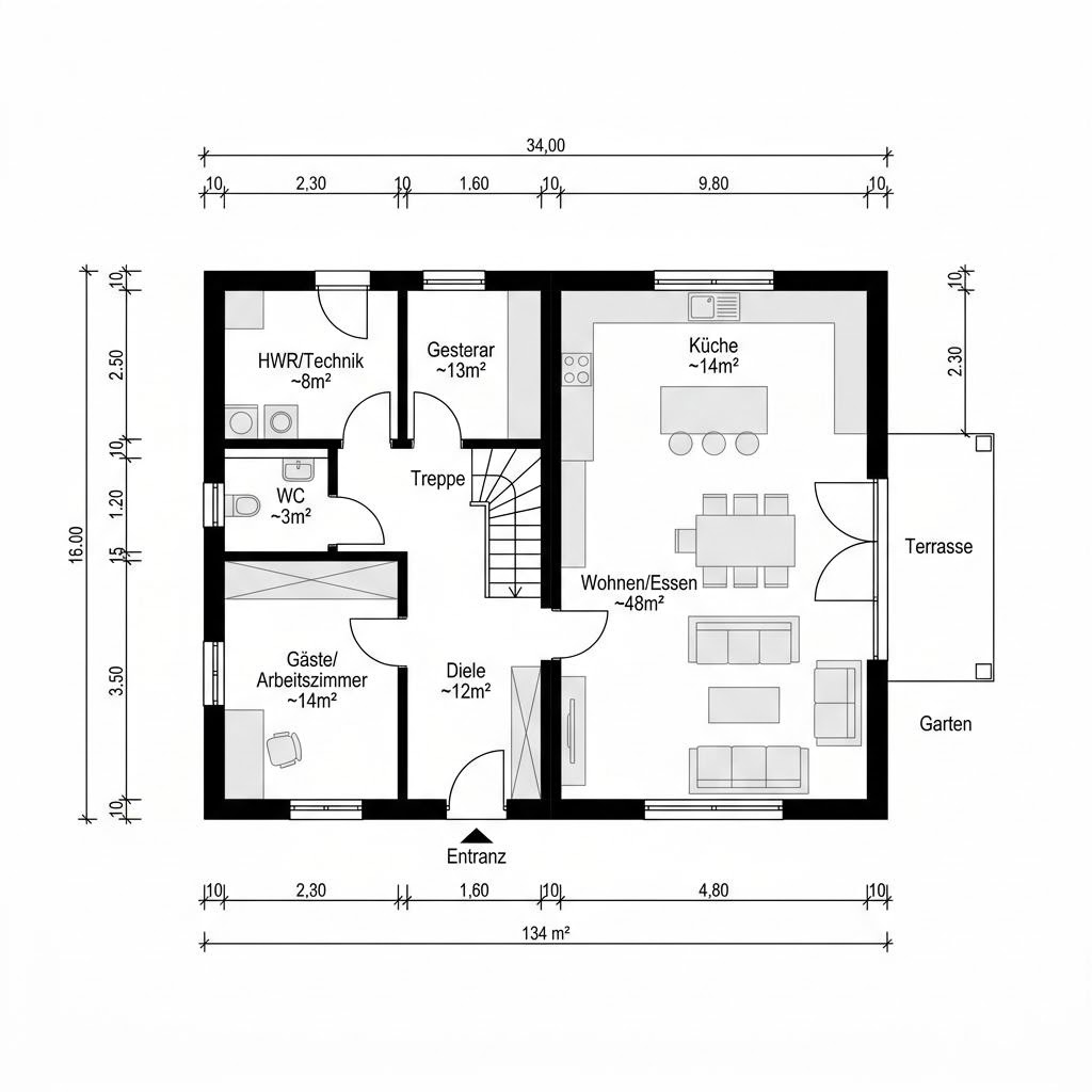 Grundriss Doppelhaus Mannheim 134 von Town & Country Haus — 134 m², 5 Zimmer