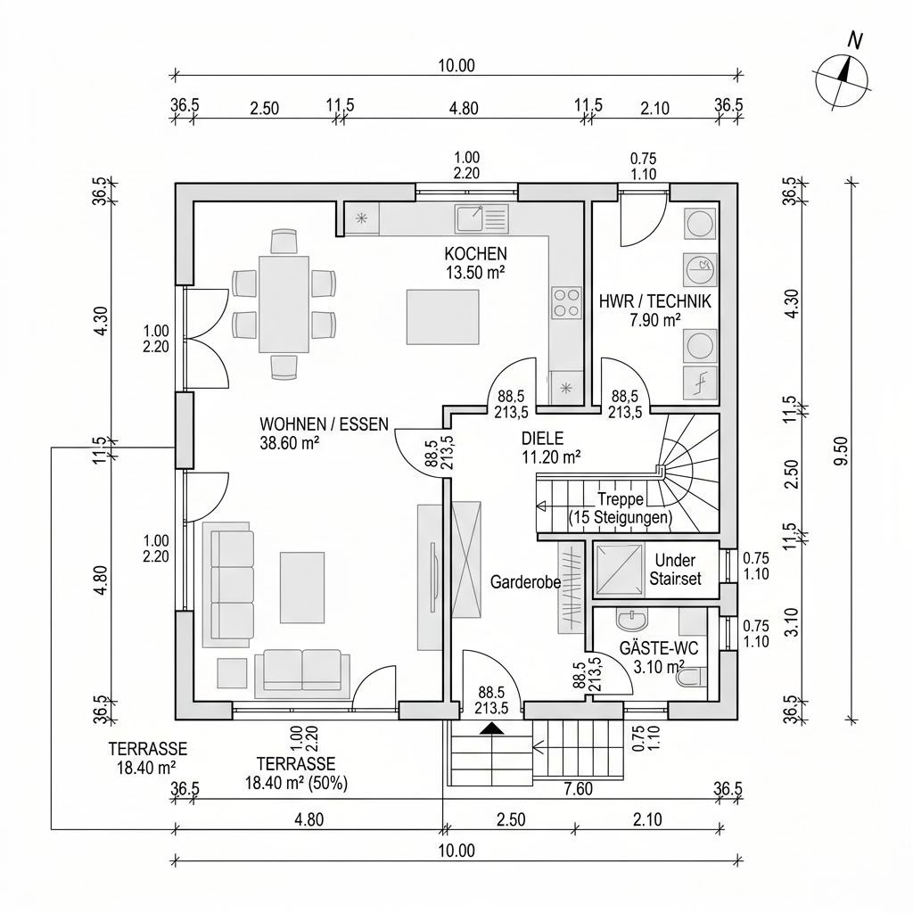Grundriss Flair Zelt 113 von Town & Country Haus Deutschland — 113 m², 4 Zimmer