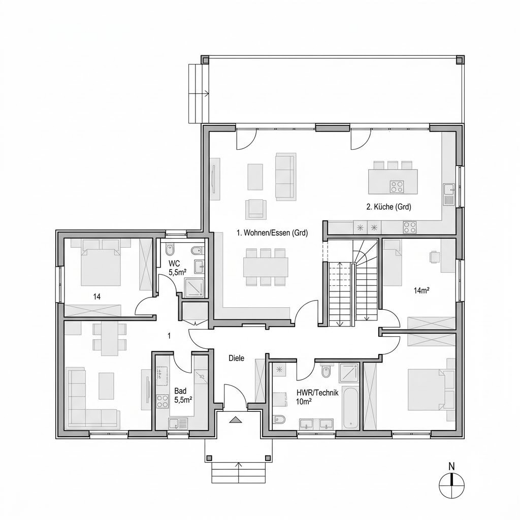 Grundriss Mehrgenerationenhaus Flair 180 von Town & Country Haus — 180 m², 7 Zimmer
