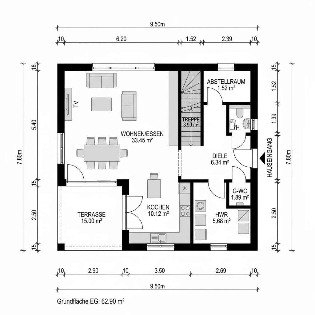 Grundriss Doppelhaus Option Plus 126 von WeberHaus — 126 m², 5 Zimmer