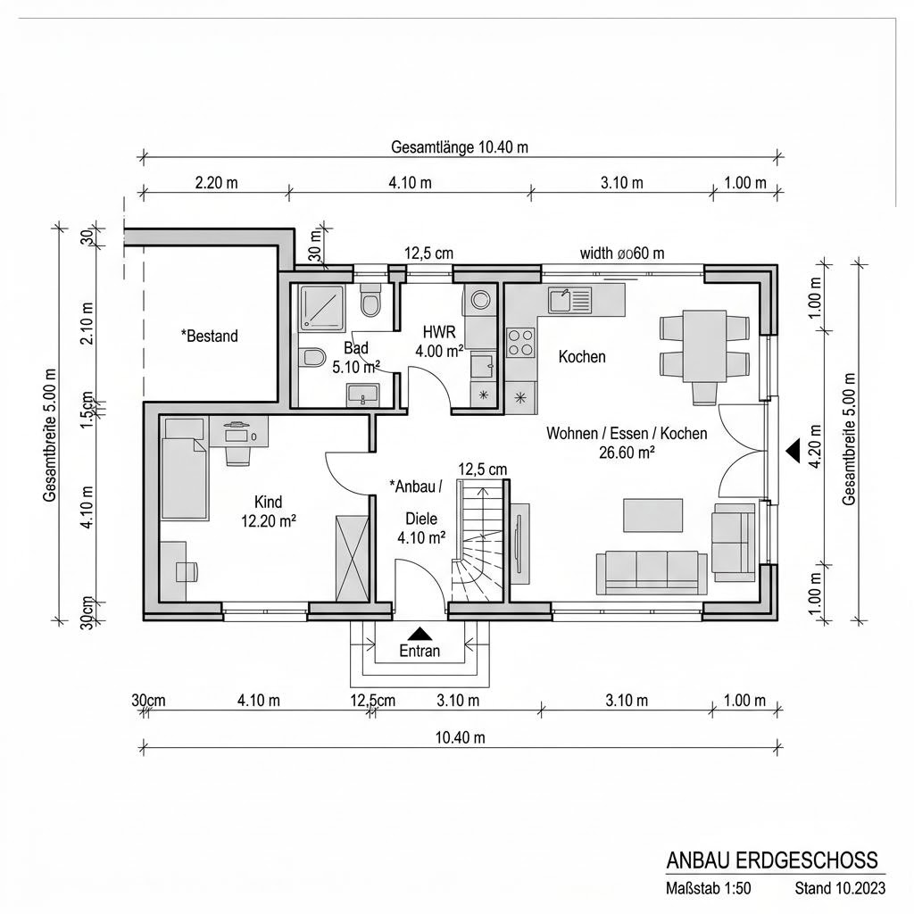 Grundriss WohnModul Anbau 52 von WeberHaus — 52 m², 2 Zimmer