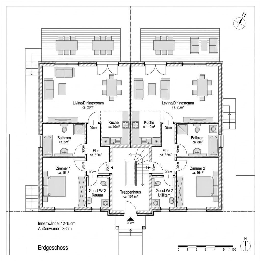 Grundriss Sunshine 322 Zweifamilienhaus von WeberHaus — 164 m², 6 Zimmer