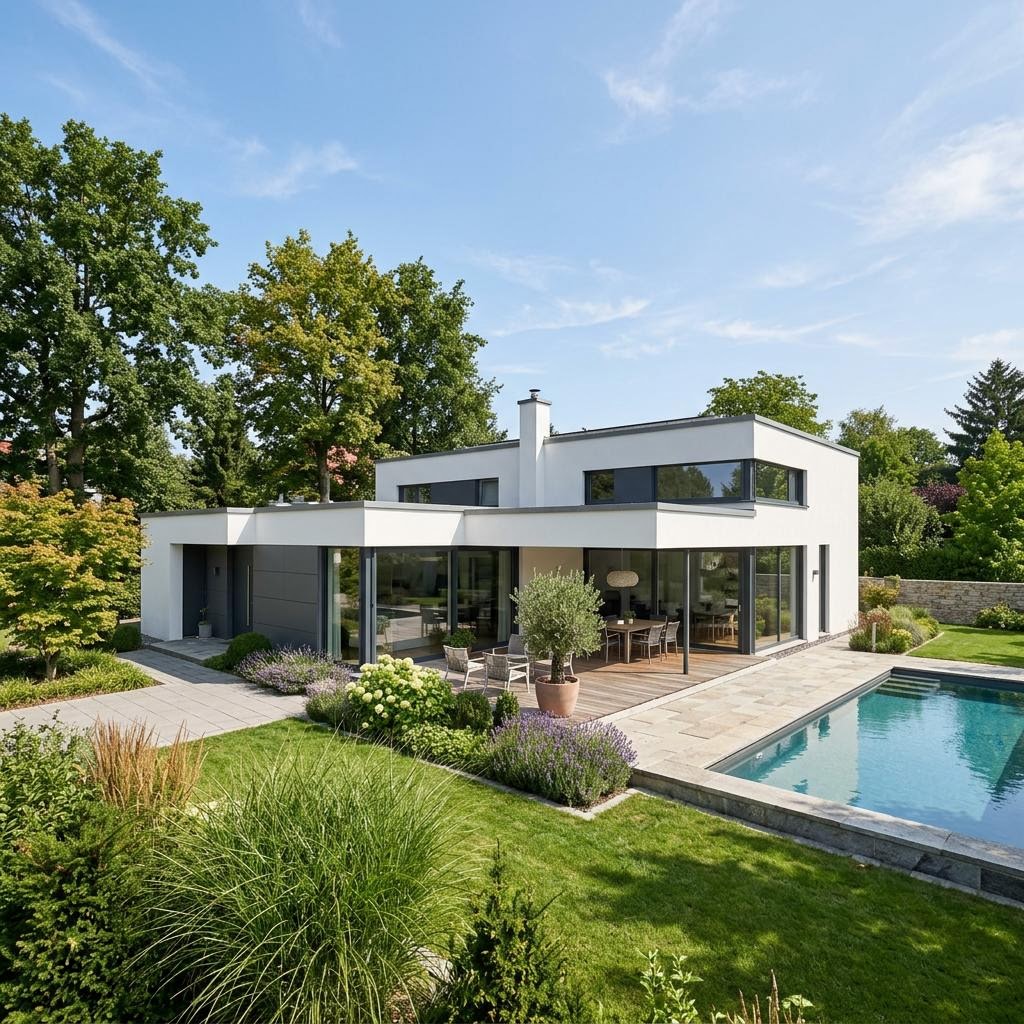 Winkelbungalow Bungalow Purea von Kern-Haus im Bauhaus-Stil mit Flachdach — Massivbungalow mit 159 m²
