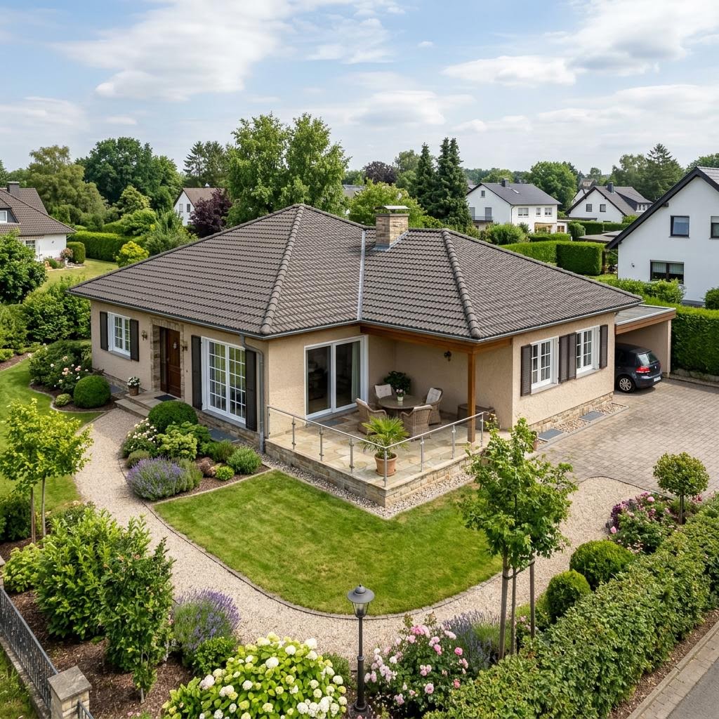 Winkelbungalow 108 von Town & Country Haus — massiver L-förmiger Bungalow mit 108 m² und Walmdach