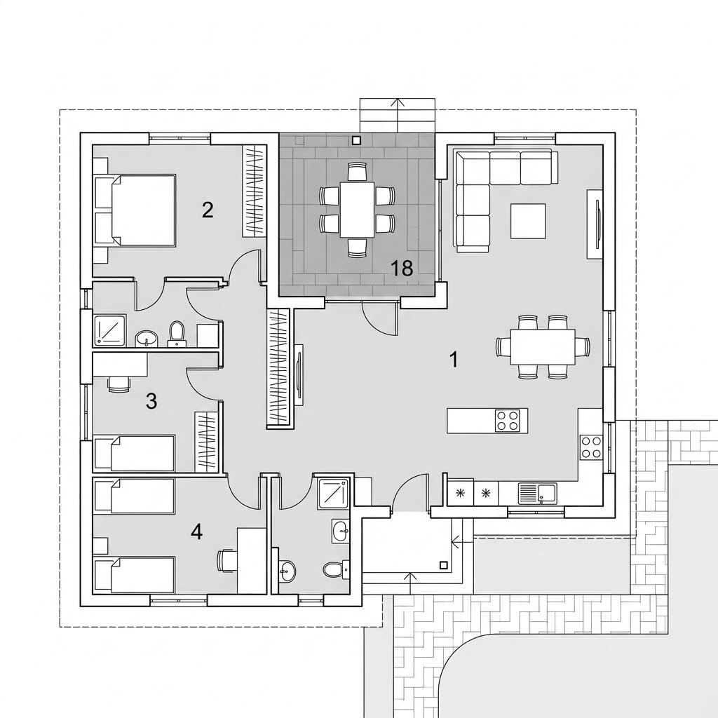 Grundriss Winkelbungalow 108 von Town & Country Haus — 108 m², 4 Zimmer