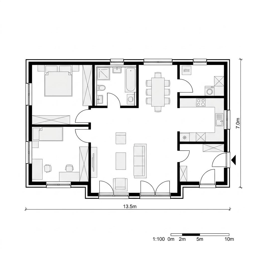 Grundriss Modulhaus Autark von Wohnwagon — 95 m², 3 Zimmer