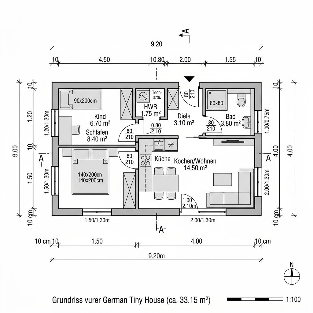 Grundriss Tiny House Autark 33 von Wohnwagon — 33 m², 2 Zimmer