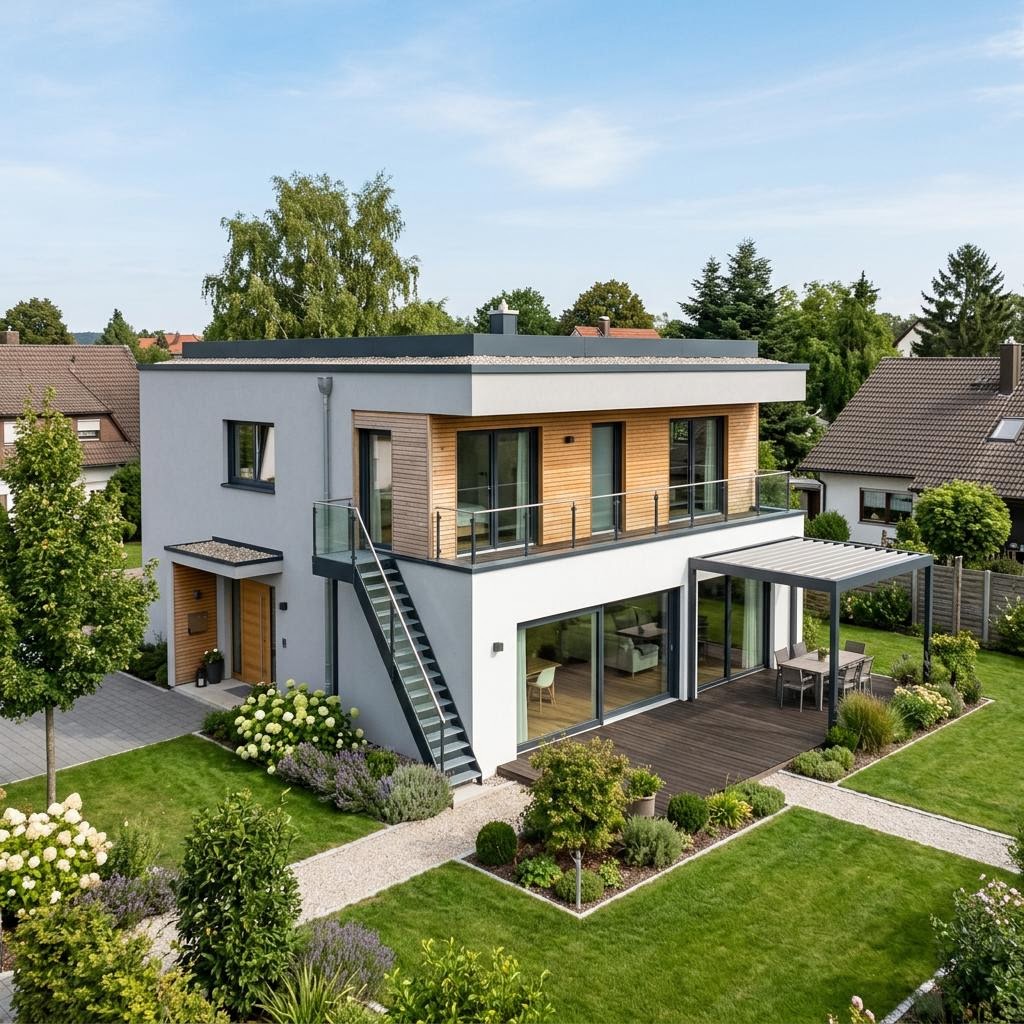 Kubushaus Edition 144 von WOLF-HAUS mit Flachdach — kubisches Fertighaus im Bauhausstil mit 144 m²