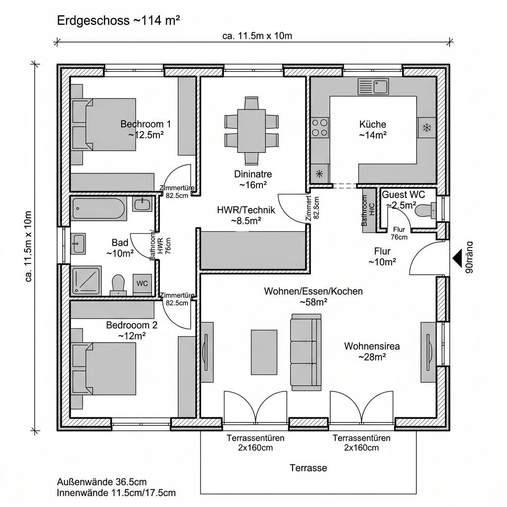 Grundriss BGL 114 von Ytong Bausatzhaus — 114 m², 4 Zimmer