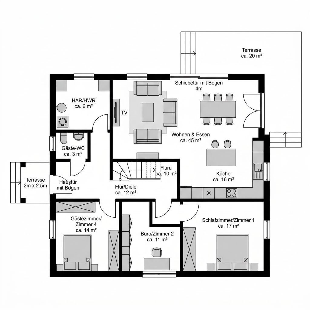 Grundriss BGL 120 von Ytong Bausatzhaus — 121 m², 4 Zimmer
