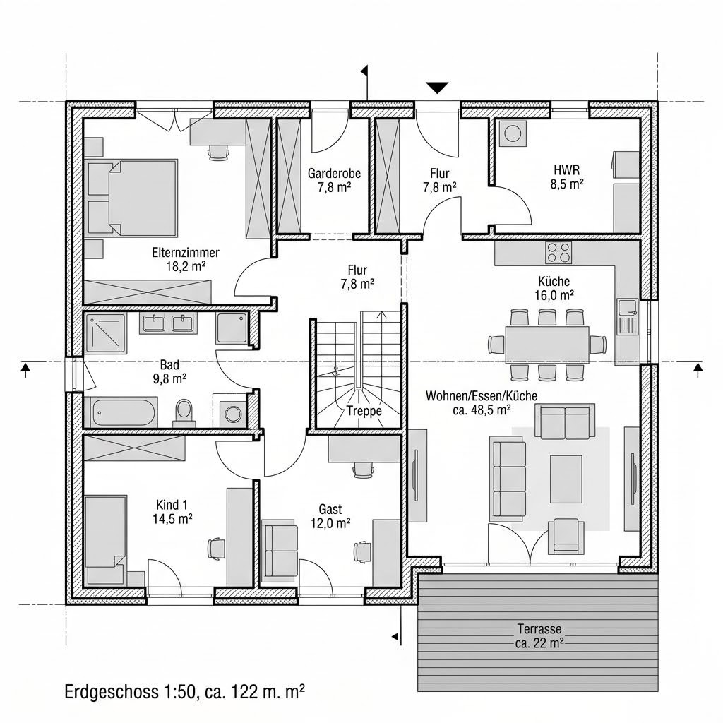 Grundriss BGL 121 von Ytong Bausatzhaus — 122 m², 4 Zimmer