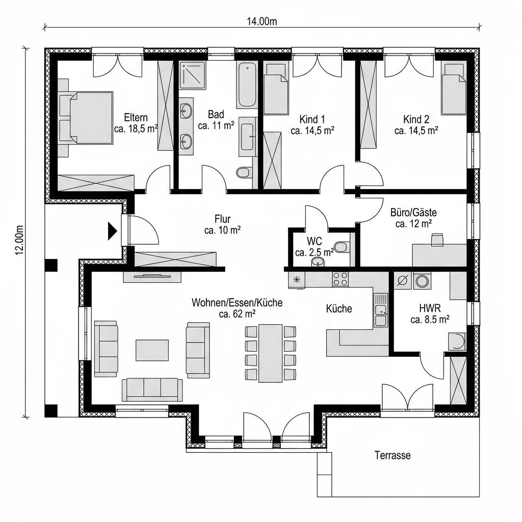 Grundriss BGL 168 von Ytong Bausatzhaus — 168 m², 5 Zimmer