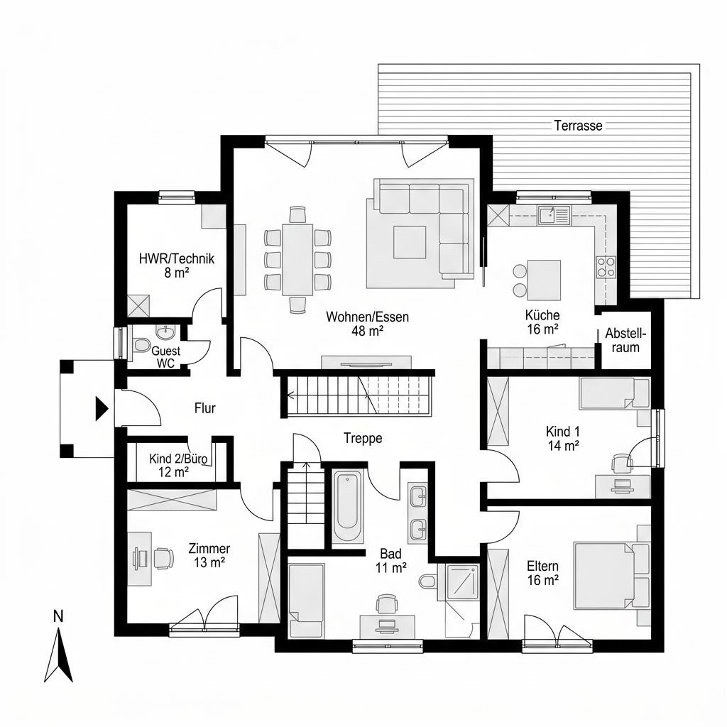 Grundriss BHS 182 von Ytong Bausatzhaus — 175 m², 6 Zimmer