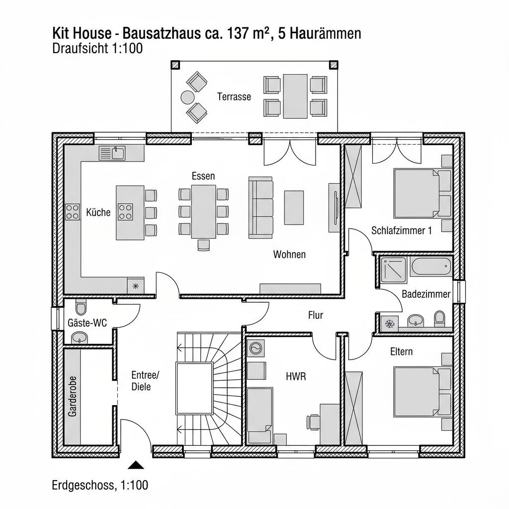 Grundriss EFH 136 von Ytong Bausatzhaus — 137 m², 5 Zimmer