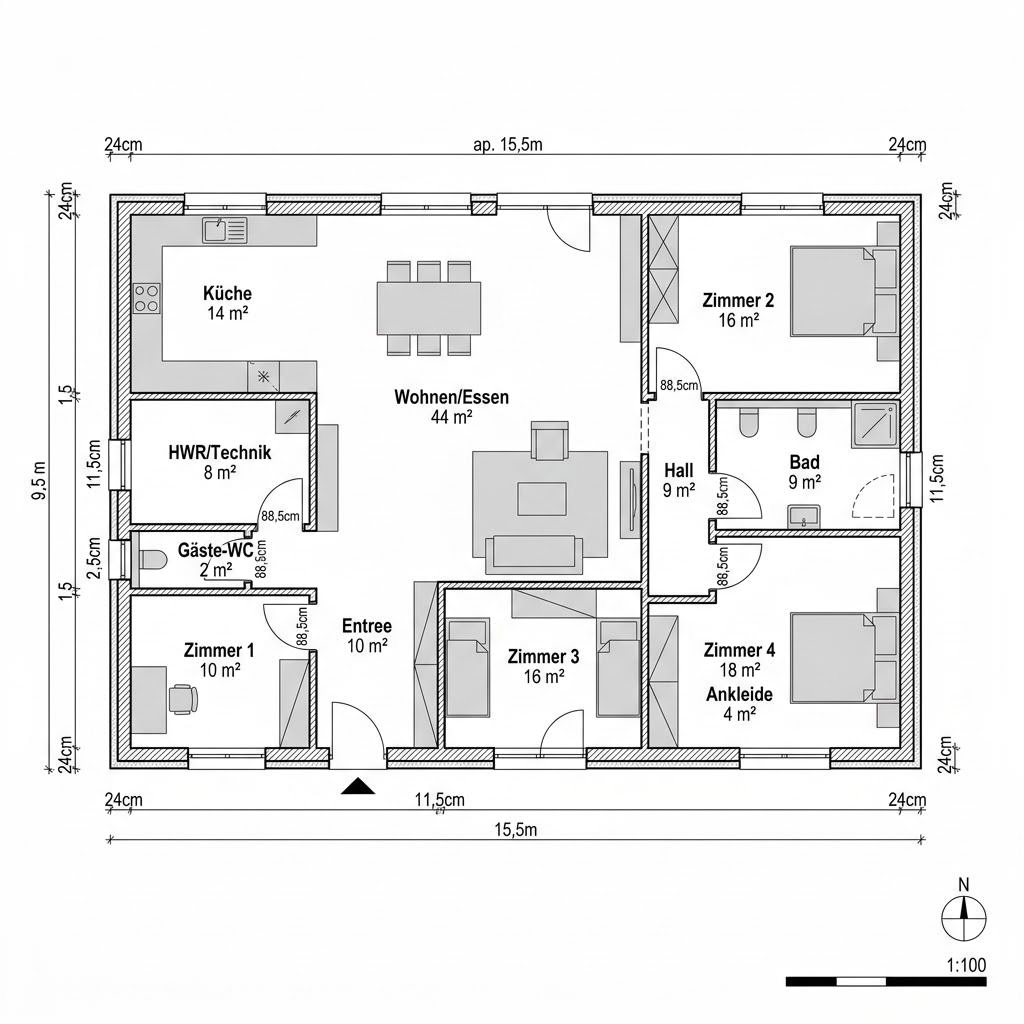 Grundriss EFH 148 von Ytong Bausatzhaus — 148 m², 5 Zimmer