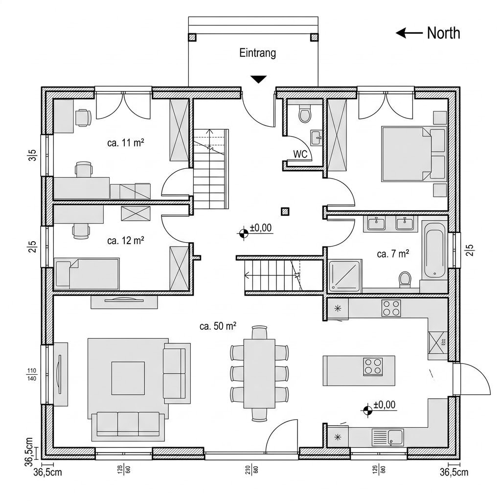 Grundriss STV 107 von Ytong Bausatzhaus — 108 m², 4 Zimmer
