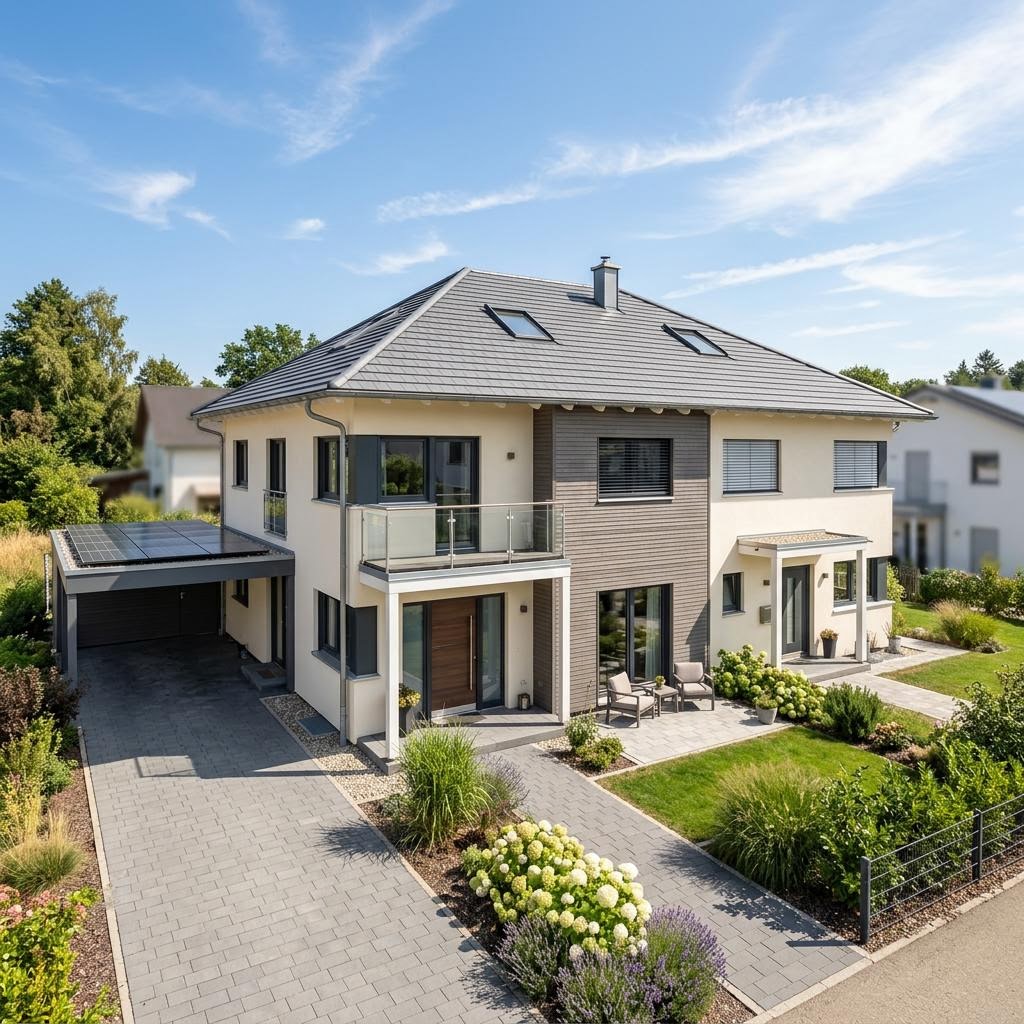 Zweifamilienhaus CELEBRATION 207 V4 von Bien-Zenker mit Walmdach — Fertighaus mit Einliegerwohnung und 208 m²