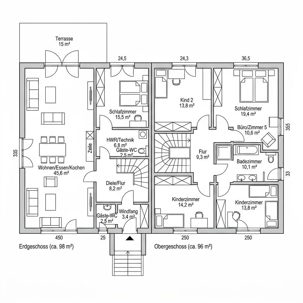 Grundriss Family 194 von Danwood — 194 m², 7 Zimmer