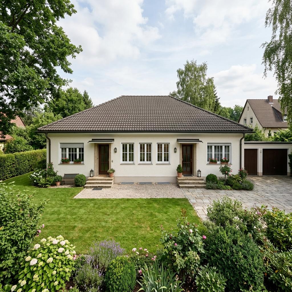Zweifamilienhaus Privat 148 von Danwood — ebenerdiges Fertighaus mit Walmdach und 148 m²